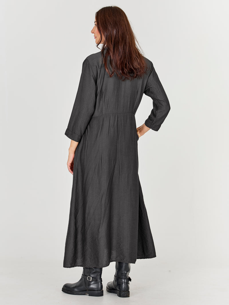 grey tunic dresses Linen High Slit Tunic Dress NERO