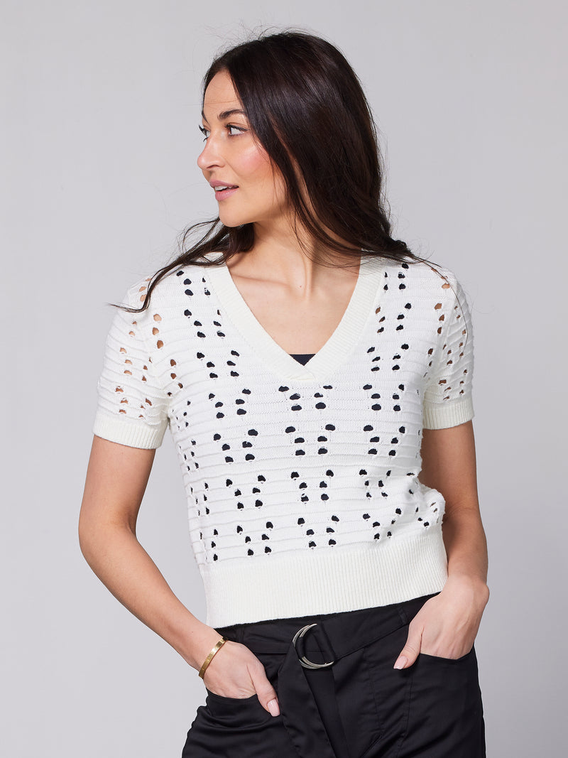 NÜ YAFFA s/s knit blouse Blouses 110 Creme